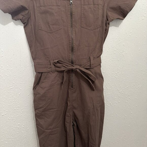 Pact Womens M Light Brown Zip Front Utility Jumpsuit Organic Cotton - Picture 5 of 10
